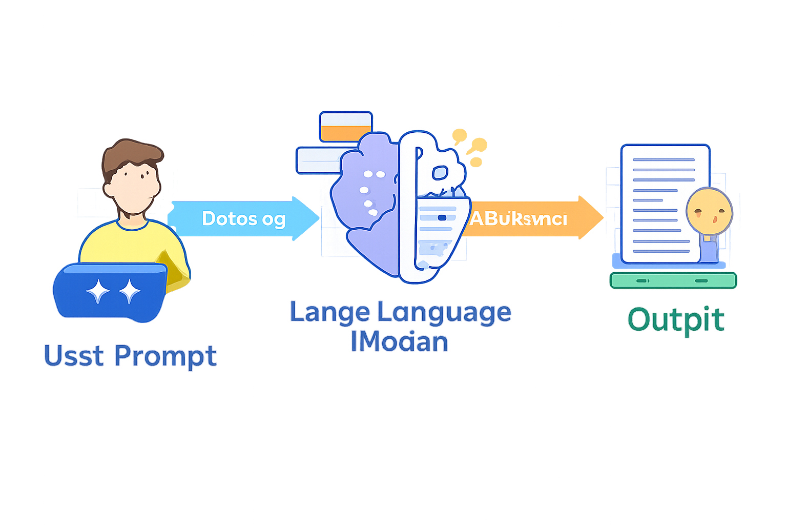 Diagram showing flow from user prompt through an LLM to the output